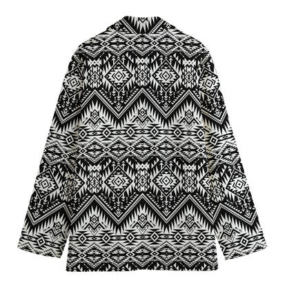 Black And White Navajo Print Women's Cotton Blazer