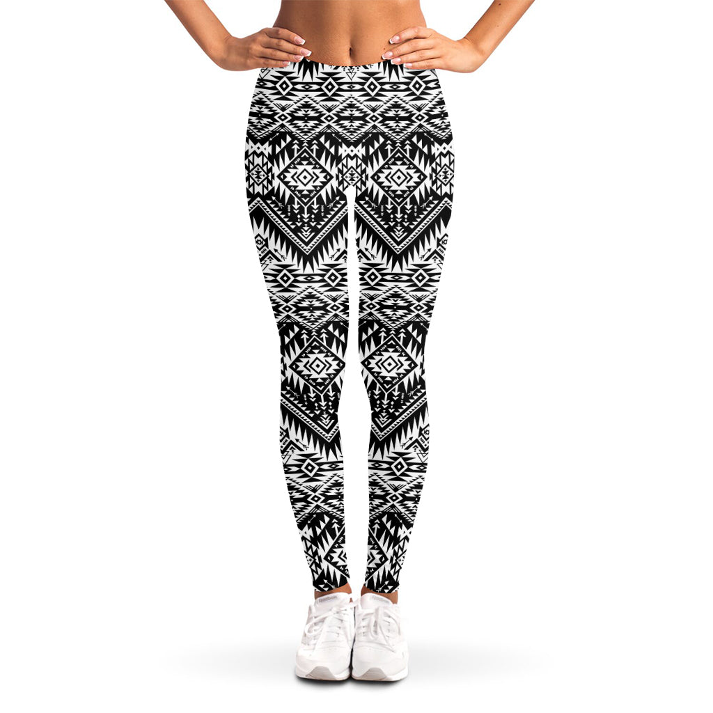 Black And White Navajo Print Women's Leggings