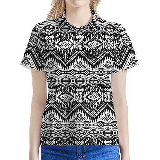 Black And White Navajo Print Women's Polo Shirt