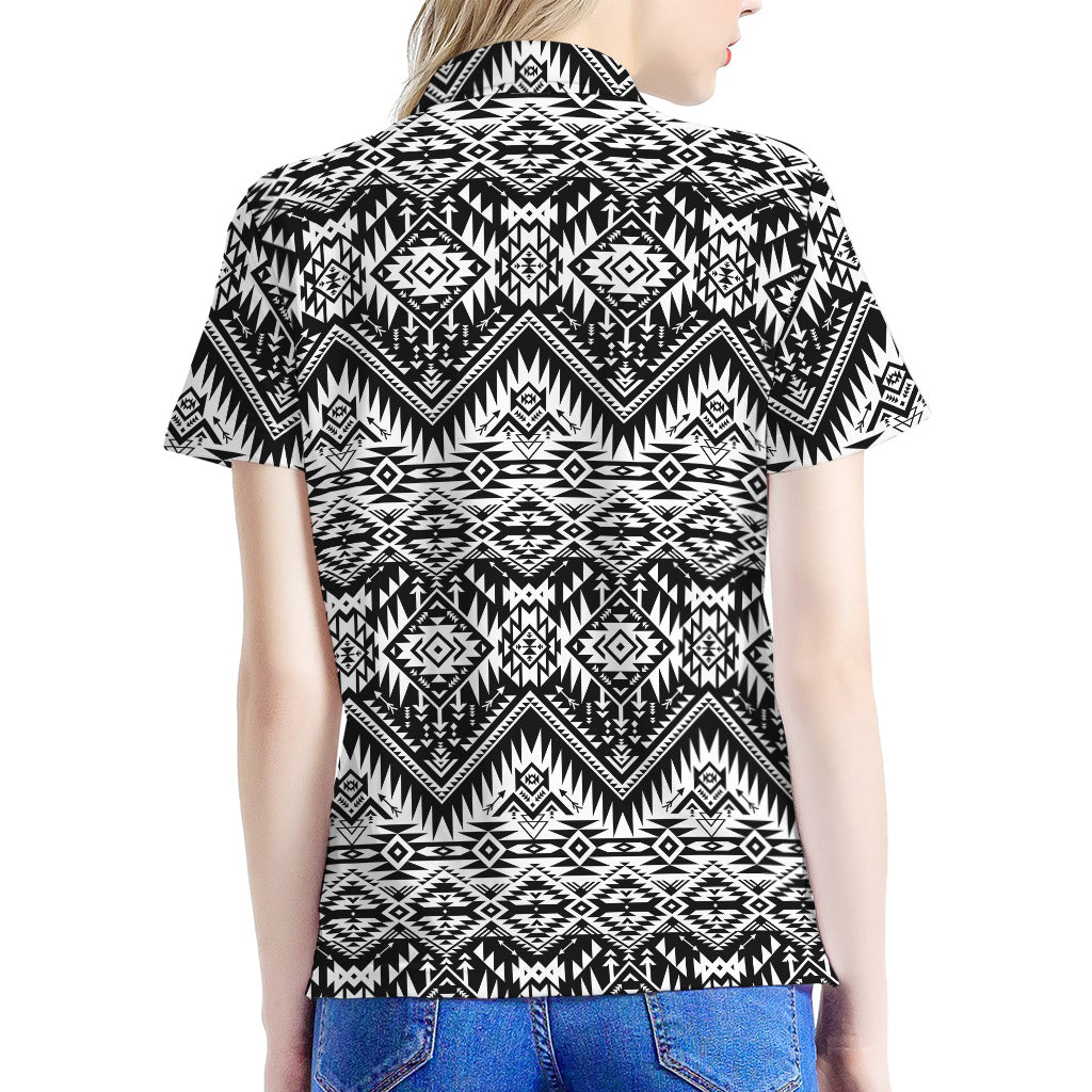 Black And White Navajo Print Women's Polo Shirt
