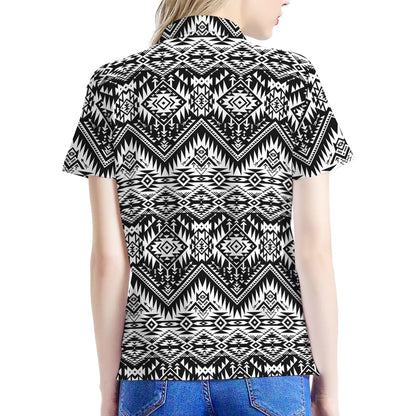Black And White Navajo Print Women's Polo Shirt