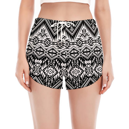 Black And White Navajo Print Women's Split Running Shorts