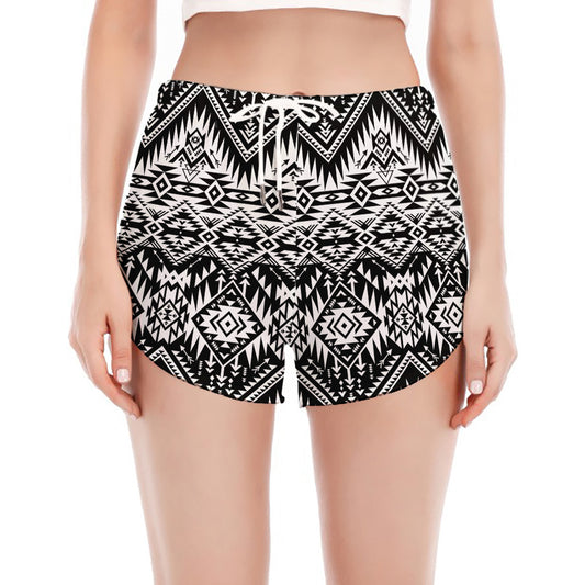 Black And White Navajo Print Women's Split Running Shorts
