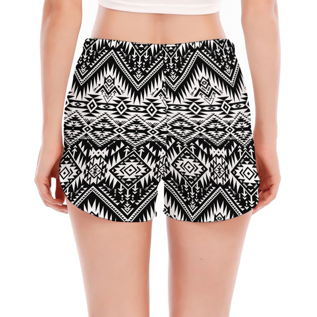 Black And White Navajo Print Women's Split Running Shorts
