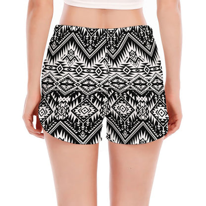 Black And White Navajo Print Women's Split Running Shorts