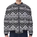 Black And White Navajo Print Zip Sleeve Bomber Jacket