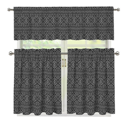Black And White Navajo Tribal Print 3 Piece Kitchen Curtains