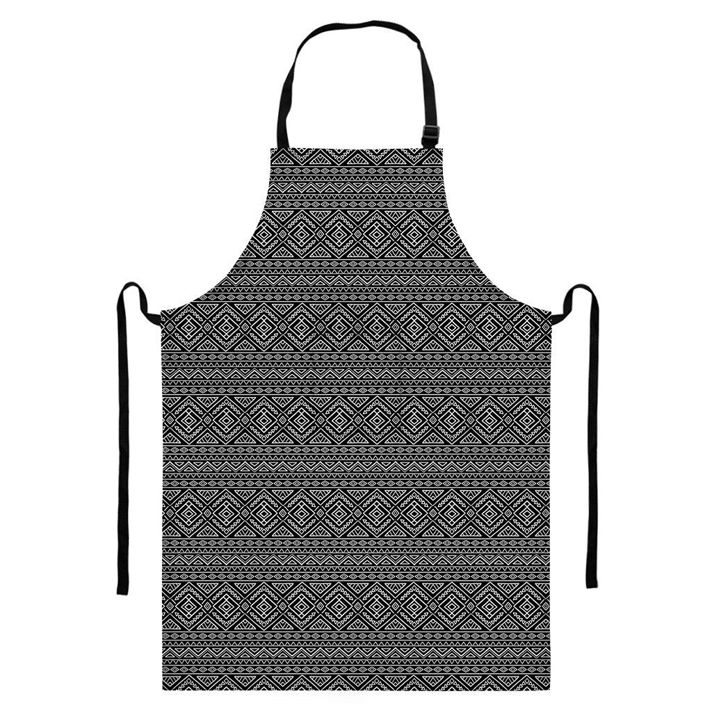 Black And White Navajo Tribal Print Bib Apron With Pocket