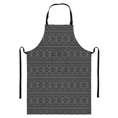 Black And White Navajo Tribal Print Bib Apron With Pocket