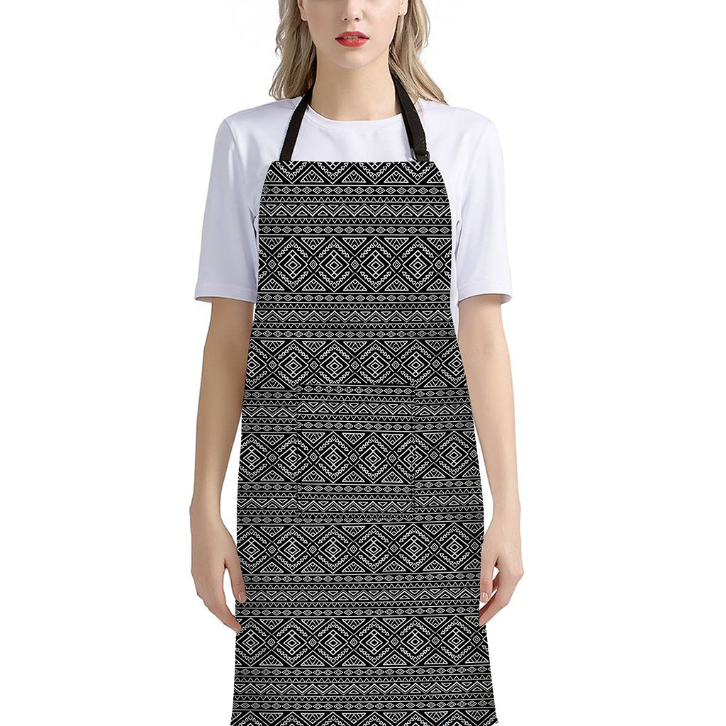 Black And White Navajo Tribal Print Bib Apron With Pocket