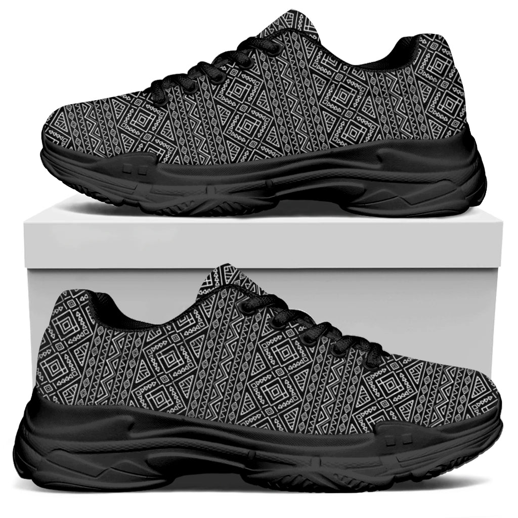 Black And White Navajo Tribal Print Black Chunky Shoes