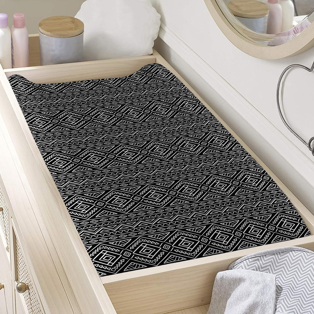 Black And White Navajo Tribal Print Changing Pad Cover