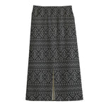 Black And White Navajo Tribal Print Cotton Front Slit Maxi Skirt