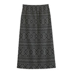 Black And White Navajo Tribal Print Cotton Front Slit Maxi Skirt