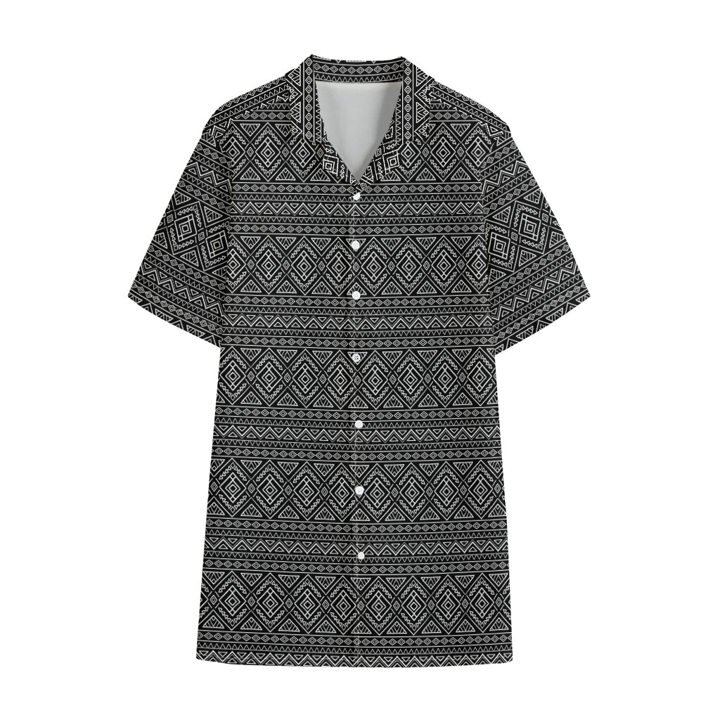 Black And White Navajo Tribal Print Cotton Hawaiian Shirt