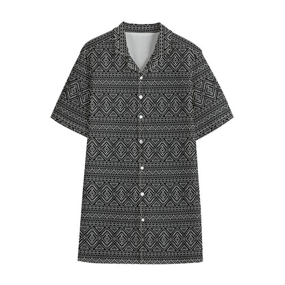 Black And White Navajo Tribal Print Cotton Hawaiian Shirt