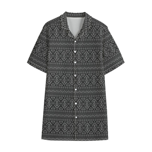 Black And White Navajo Tribal Print Cotton Hawaiian Shirt