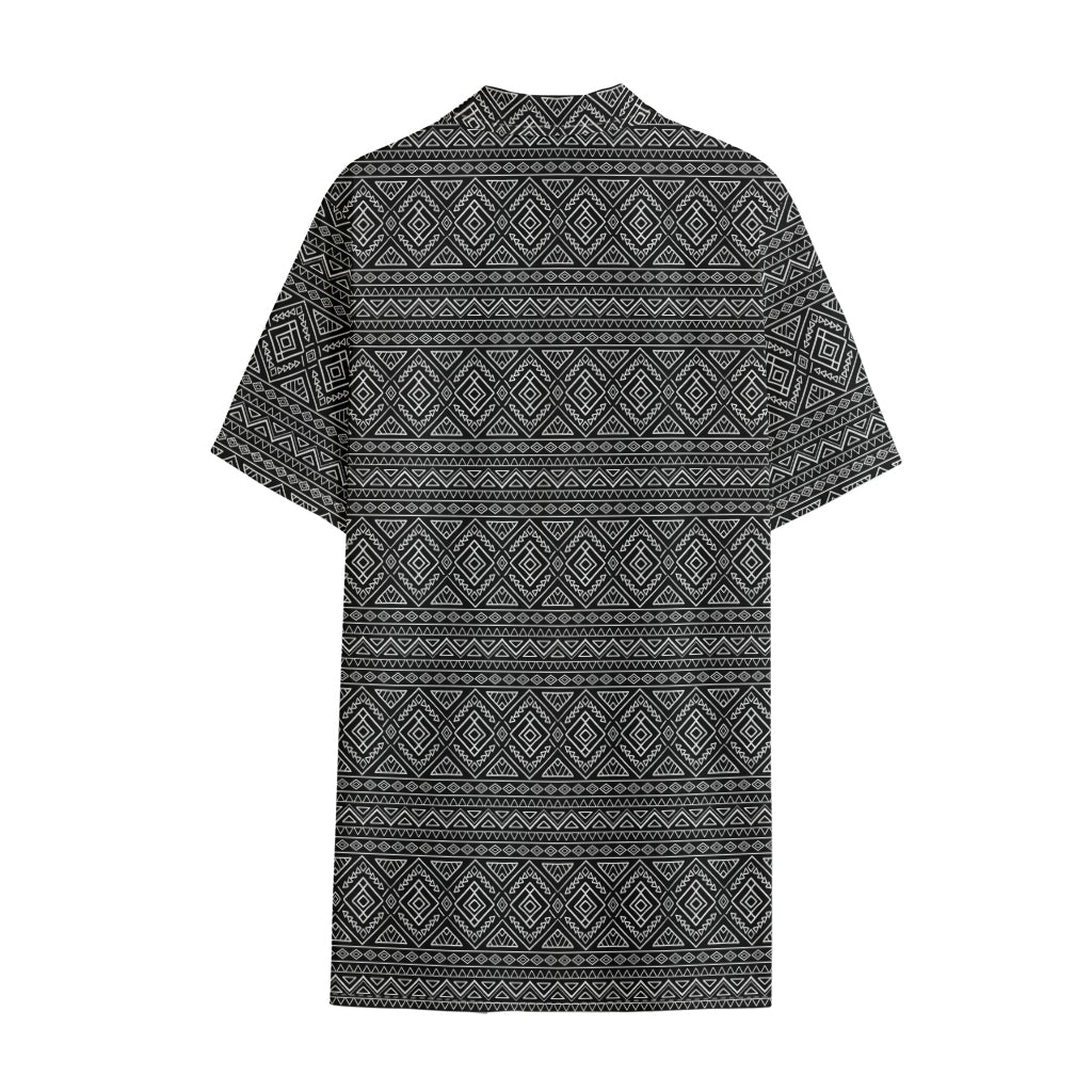 Black And White Navajo Tribal Print Cotton Hawaiian Shirt