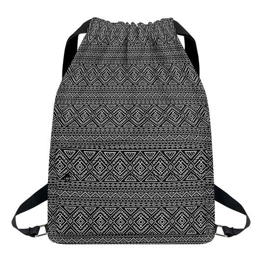 Black And White Navajo Tribal Print Drawstring Backpack