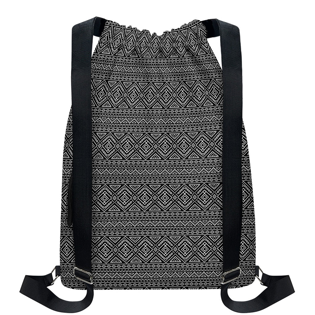 Black And White Navajo Tribal Print Drawstring Backpack