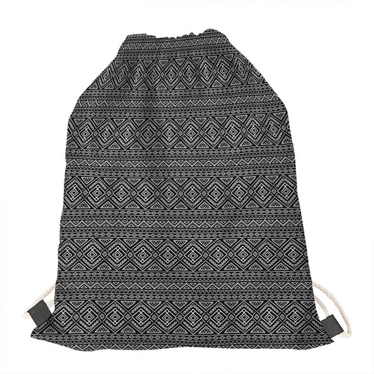Black And White Navajo Tribal Print Drawstring Bag