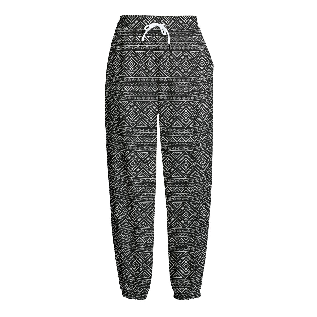 Black And White Navajo Tribal Print Fleece Lined Knit Pants