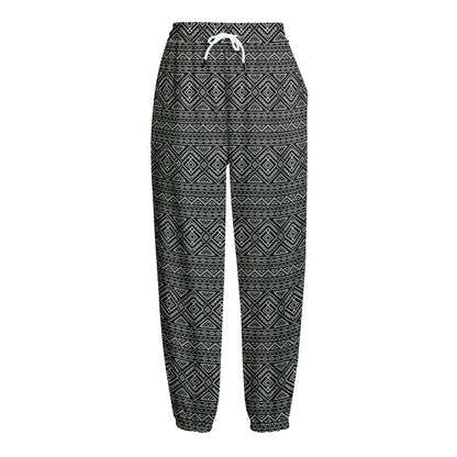Black And White Navajo Tribal Print Fleece Lined Knit Pants