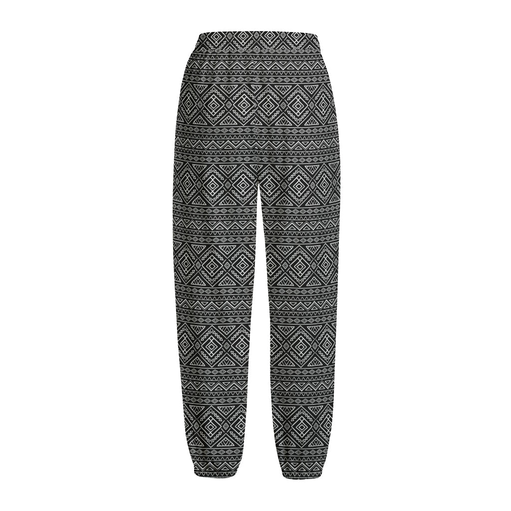 Black And White Navajo Tribal Print Fleece Lined Knit Pants