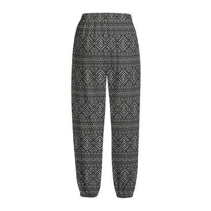 Black And White Navajo Tribal Print Fleece Lined Knit Pants