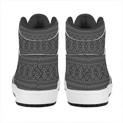 Black And White Navajo Tribal Print High Top Leather Sneakers