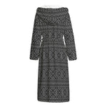Black And White Navajo Tribal Print Hooded Bathrobe