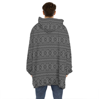 Black And White Navajo Tribal Print Hoodie Blanket