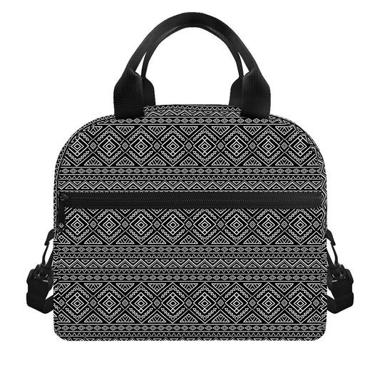 Black And White Navajo Tribal Print Insulated Lunch Bag