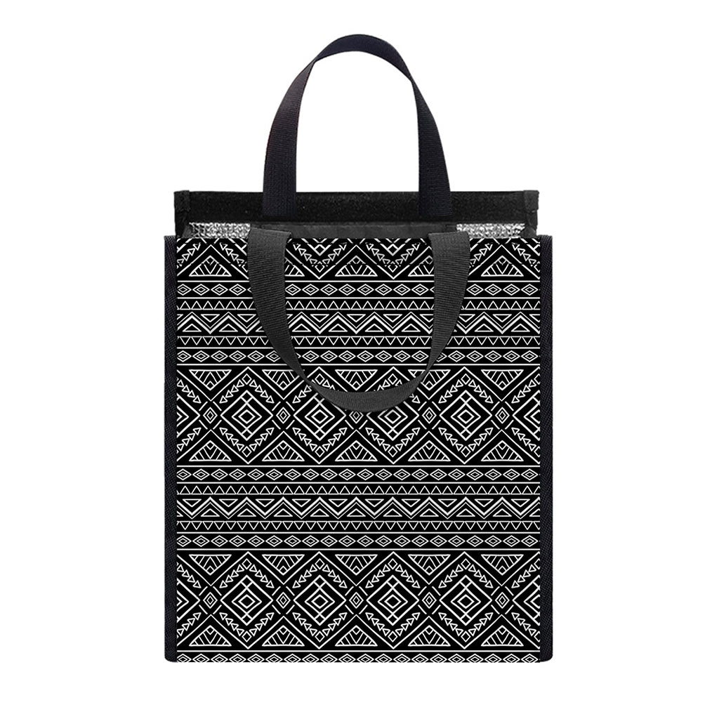 Black And White Navajo Tribal Print Insulated Lunch Tote
