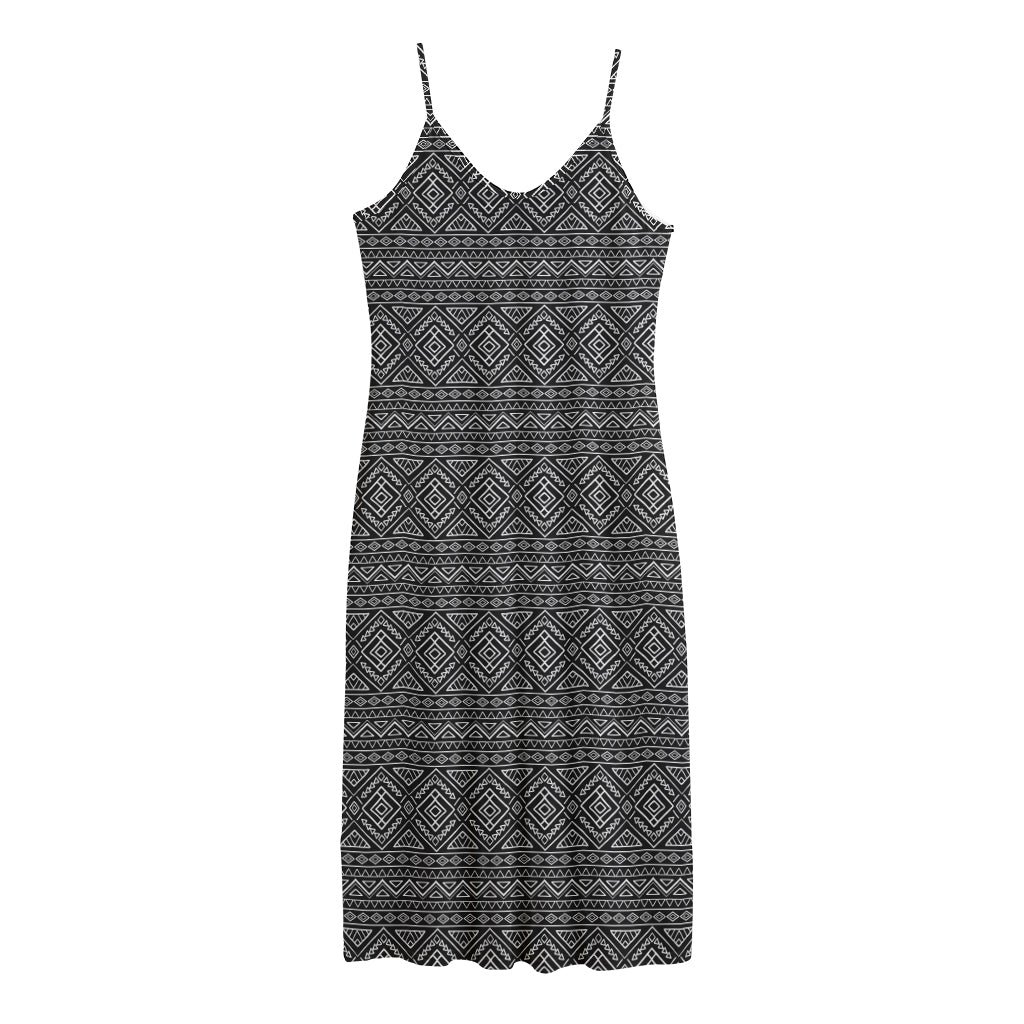 Black And White Navajo Tribal Print Jersey Midi Cami Dress