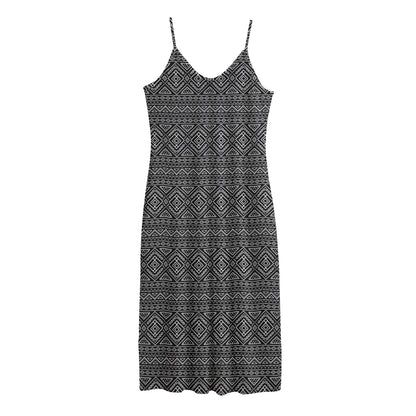 Black And White Navajo Tribal Print Jersey Midi Cami Dress