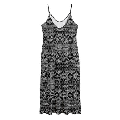 Black And White Navajo Tribal Print Jersey Midi Cami Dress
