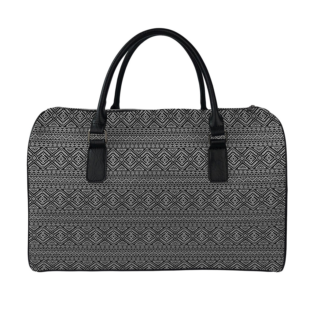 Black And White Navajo Tribal Print Leather Duffle Bag