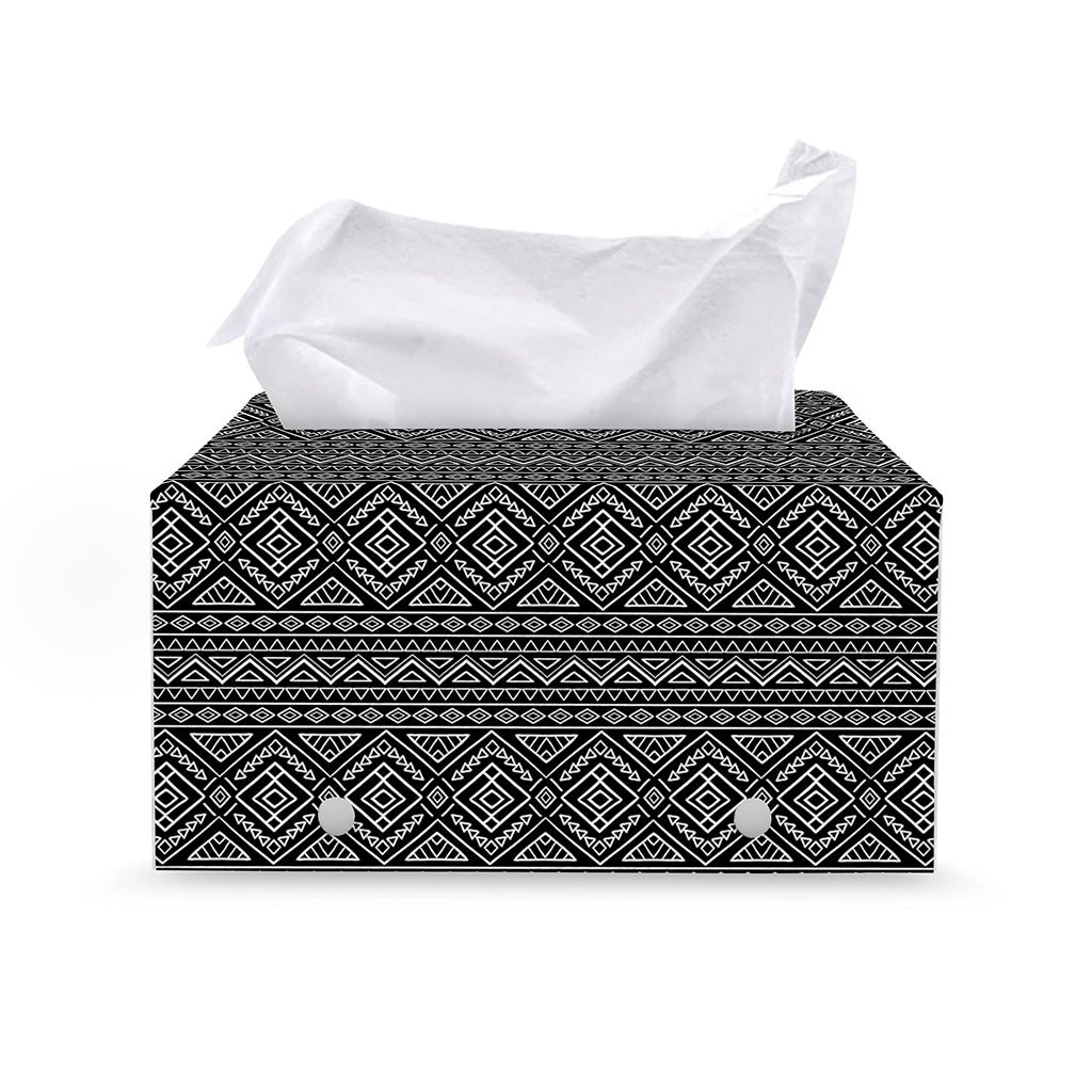 Black And White Navajo Tribal Print Leather Tissue Box Cover