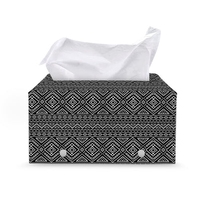 Black And White Navajo Tribal Print Leather Tissue Box Cover