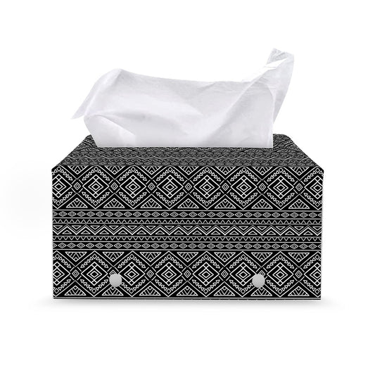 Black And White Navajo Tribal Print Leather Tissue Box Cover