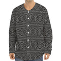 Black And White Navajo Tribal Print Long Sleeve Baseball Jersey