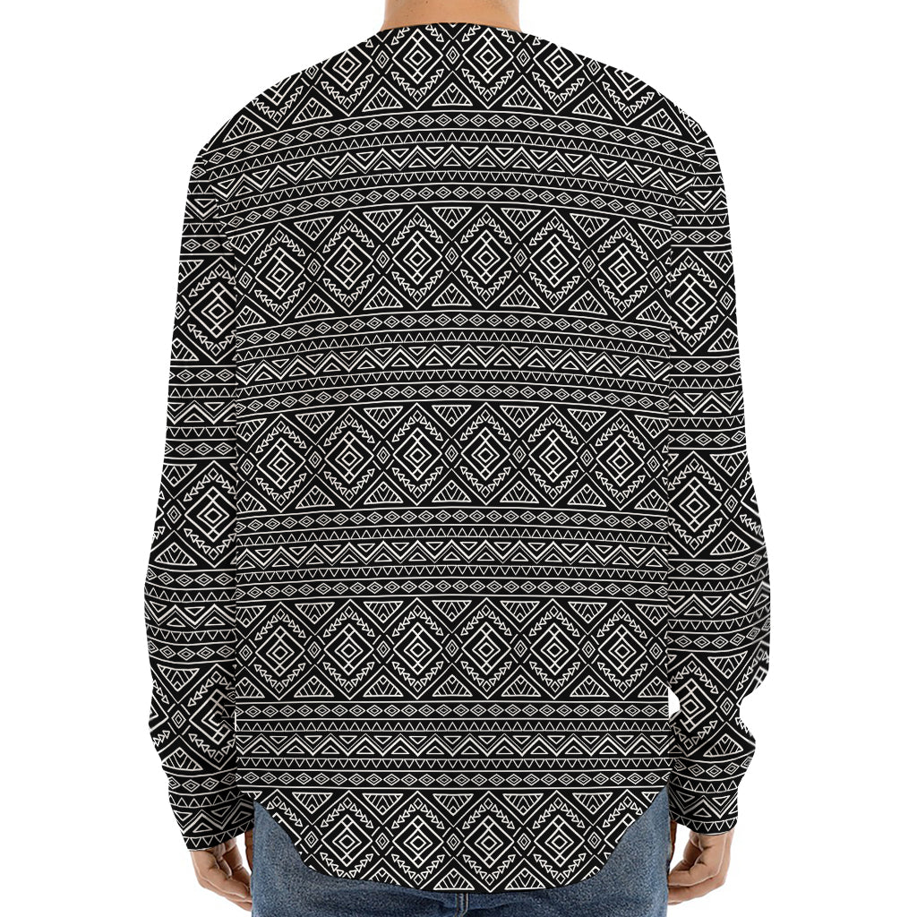 Black And White Navajo Tribal Print Long Sleeve Baseball Jersey