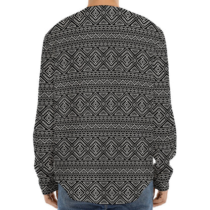 Black And White Navajo Tribal Print Long Sleeve Baseball Jersey