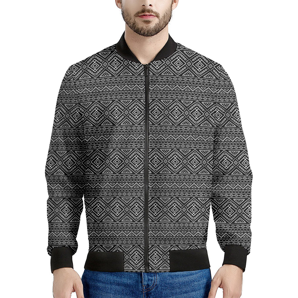 Black And White Navajo Tribal Print Men's Bomber Jacket