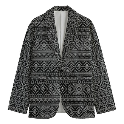 Black And White Navajo Tribal Print Men's Cotton Blazer
