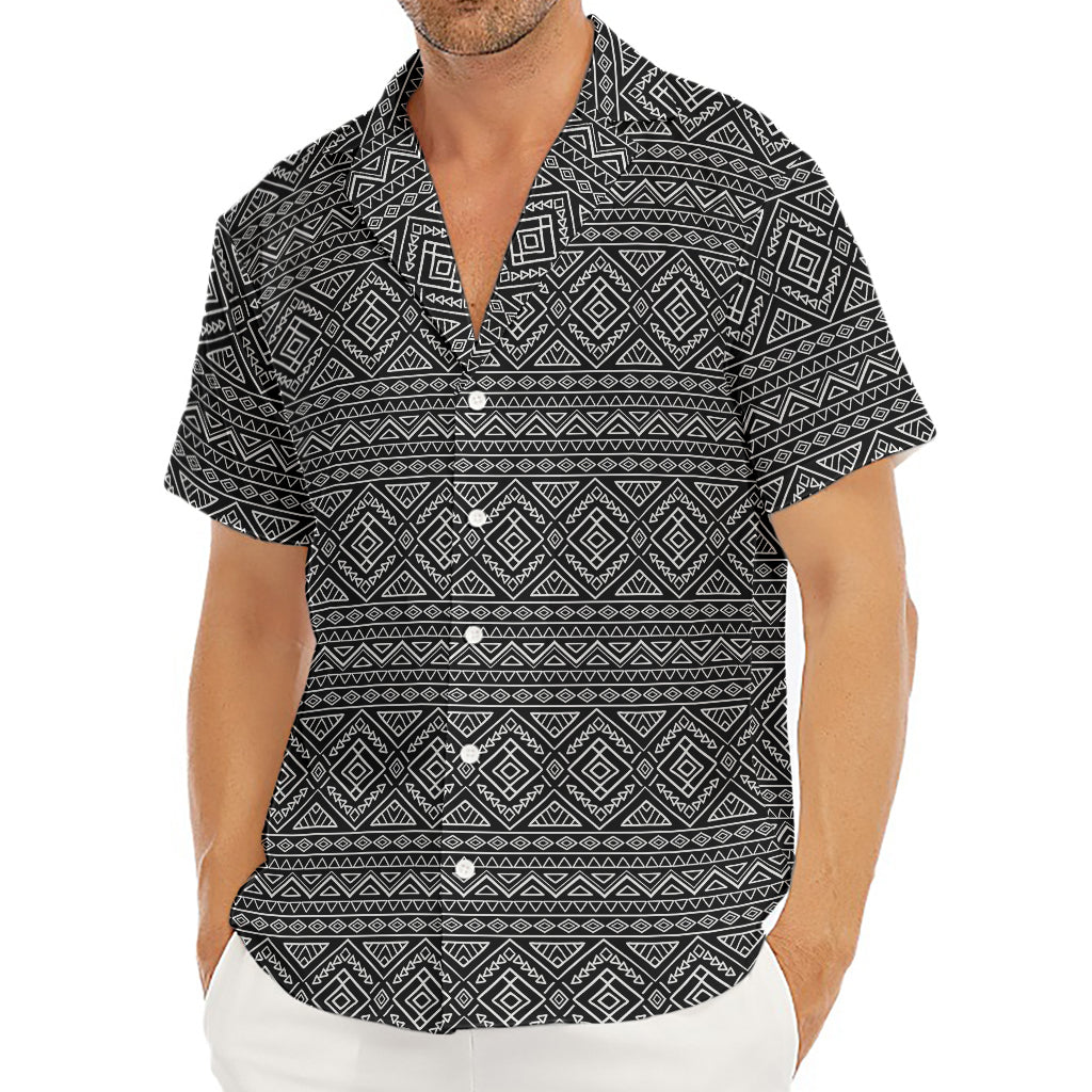 Black And White Navajo Tribal Print Men's Deep V-Neck Shirt