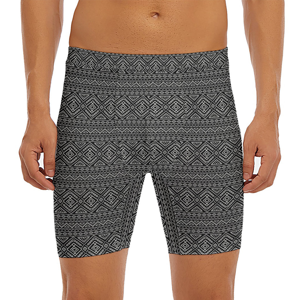 Black And White Navajo Tribal Print Men's Long Boxer Briefs