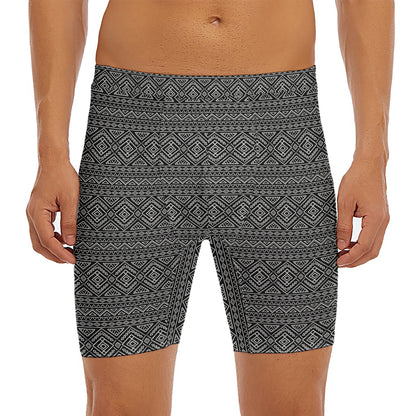 Black And White Navajo Tribal Print Men's Long Boxer Briefs