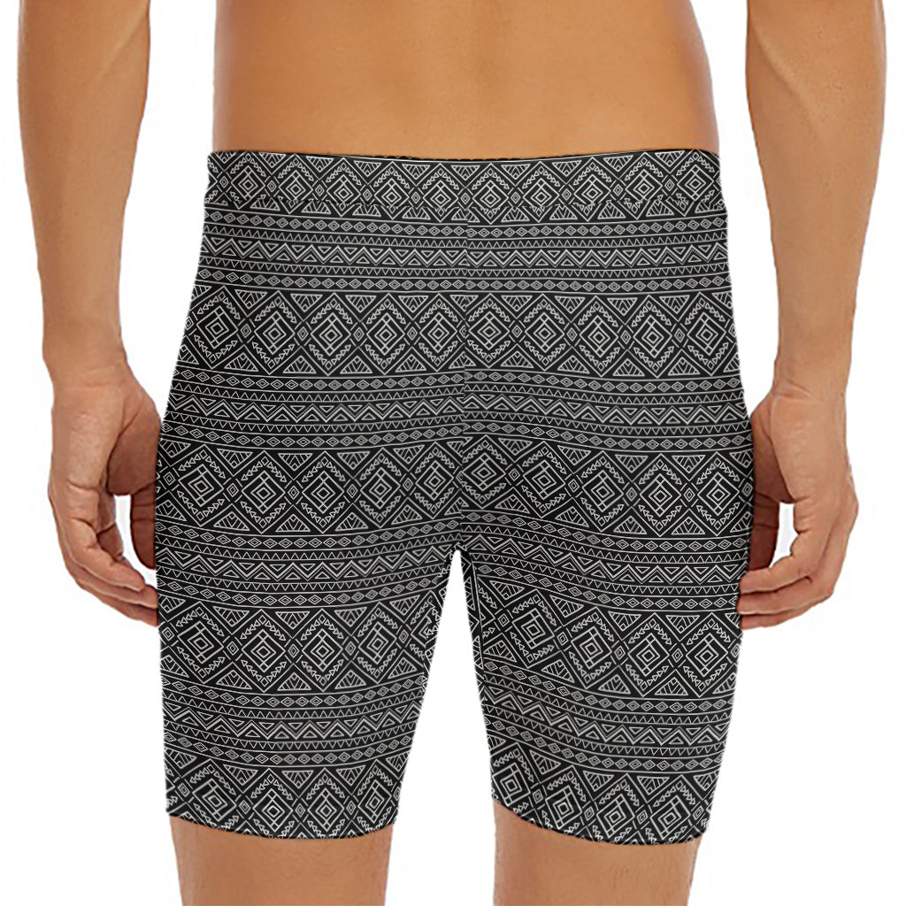 Black And White Navajo Tribal Print Men's Long Boxer Briefs